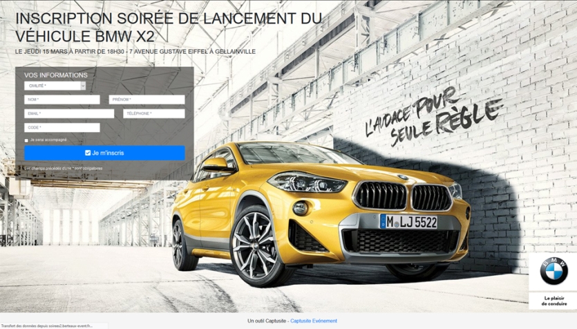 Gestion inscription et accueil de la soirée BMW X2 Chartres