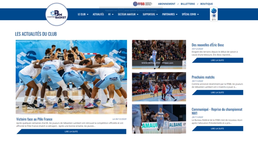 C'CBM - Saison 2020-2021, Refonte graphique du site de Basket de Chartres