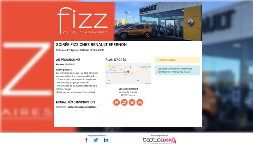 Outil inscription en ligne soirée FIZZ Club Epernon